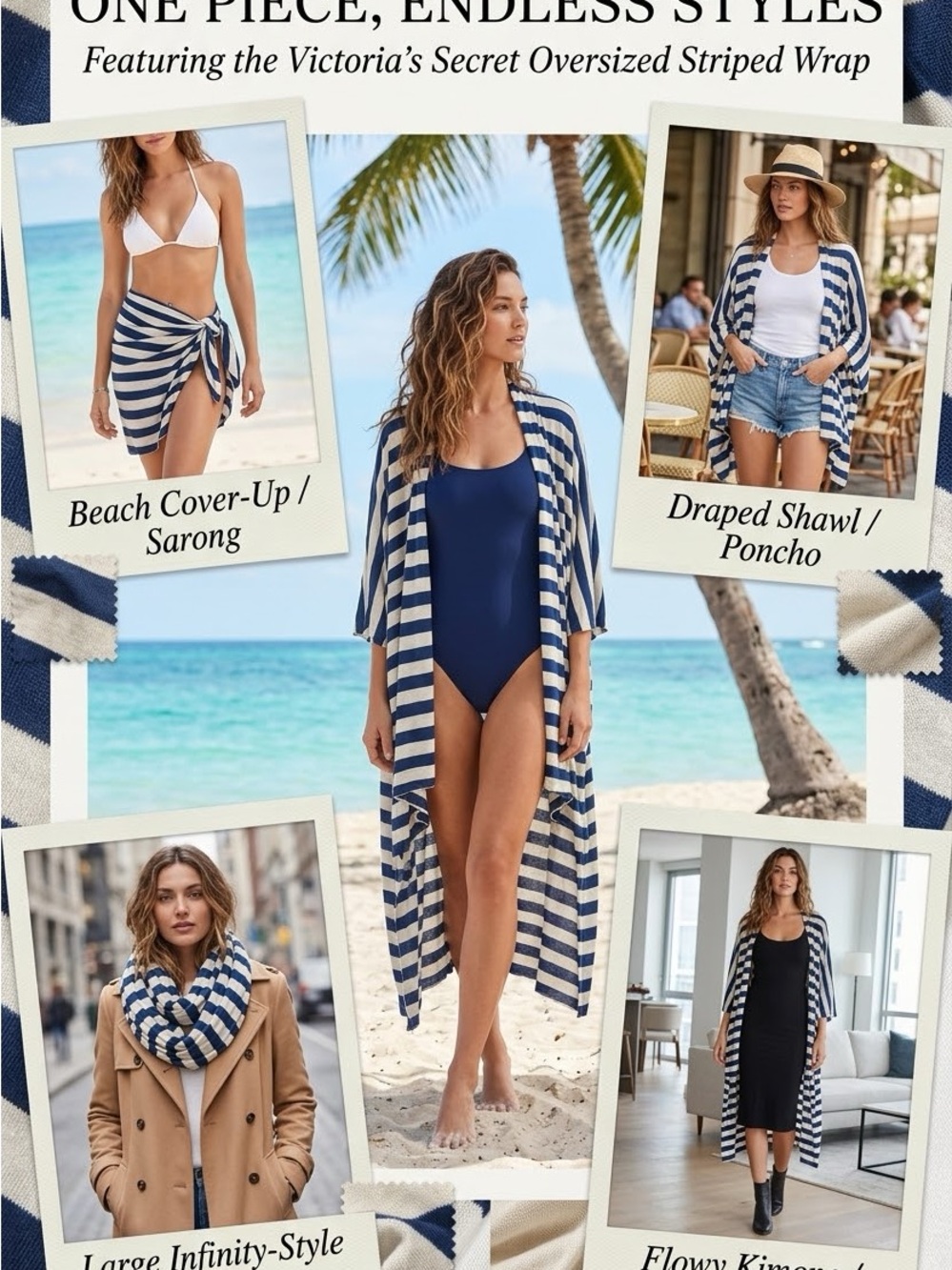Victoria’s Secret Oversized Striped Scarf / Beach Cover Up (NWOT)